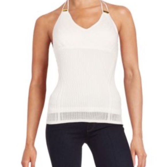 Guess  Women Sleeveless OPEN BACK Pointelle Knit Halter Top Cream M - Picture 4 of 17